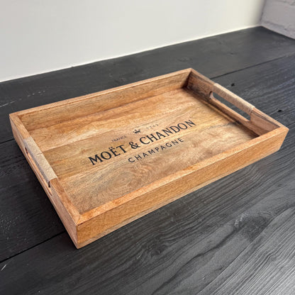 Moët & Chandon Wooden Serving Trays Champagne Butlers Rectangular Natural Finish