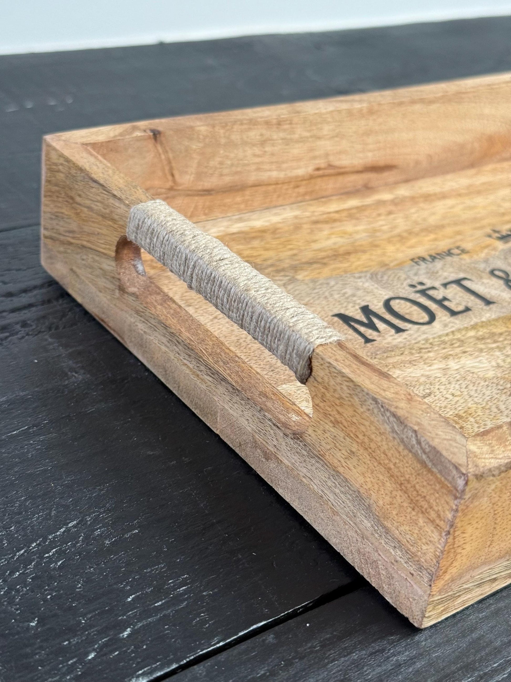 Moët & Chandon Wooden Serving Trays Champagne Butlers Rectangular Natural Finish