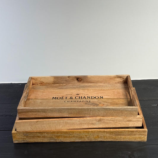 Moët & Chandon Wooden Serving Trays Champagne Butlers Crates Storage Boxes Natural Finish