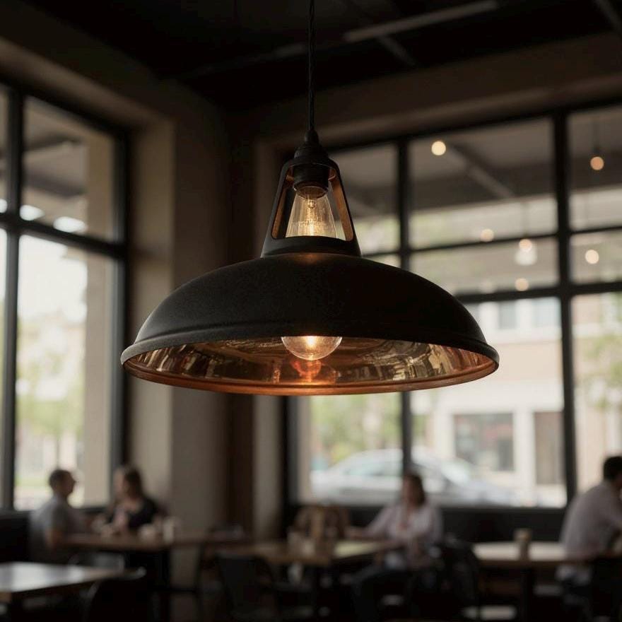 Cawston XL ~ Matt Black & Solid Copper Lampshade Slotted Design Pendant Ceiling Light ~ 14 Inch