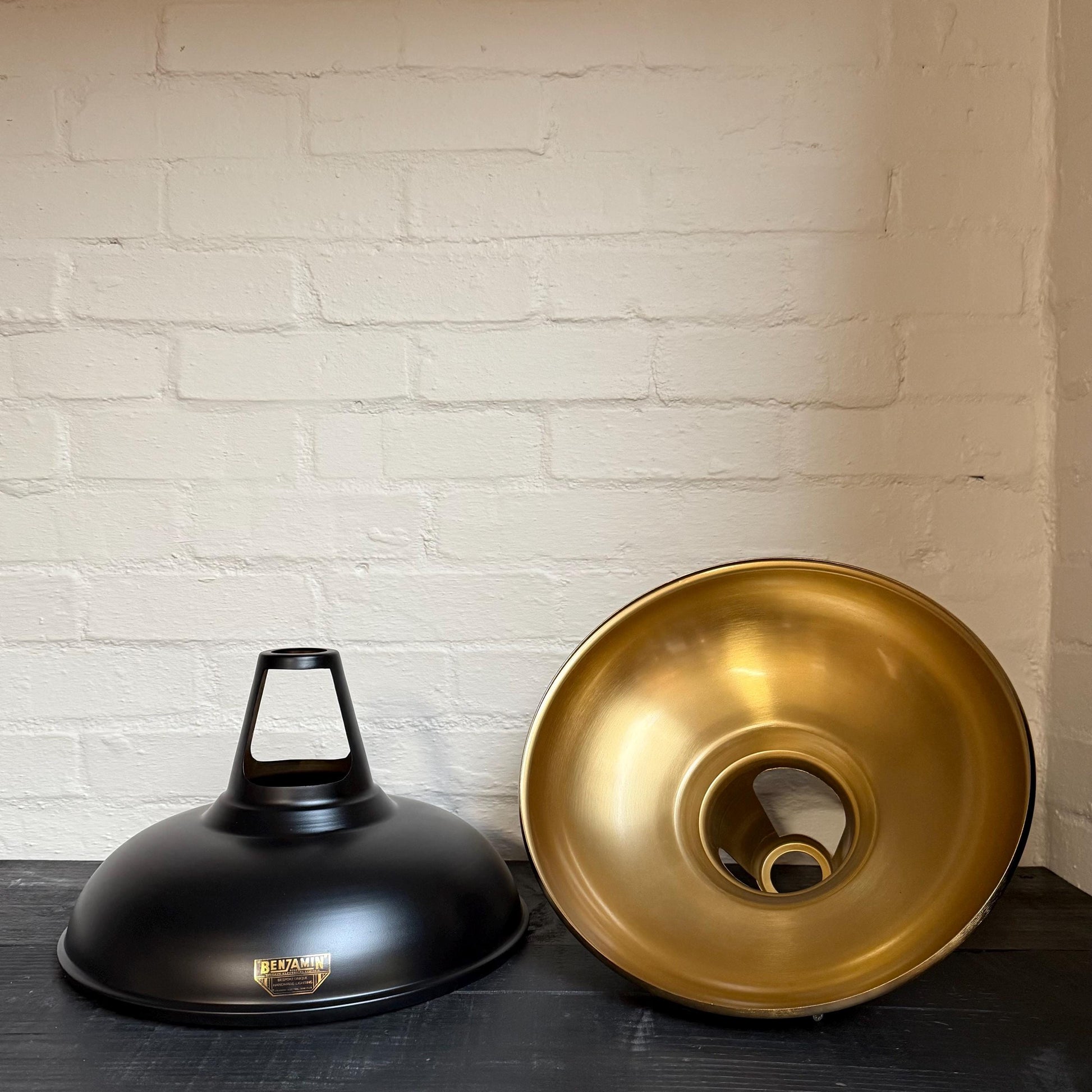Cawston XL ~ Matt Black & Antique Brass Lampshade Slotted Design Pendant Ceiling Light ~ 11 Inch