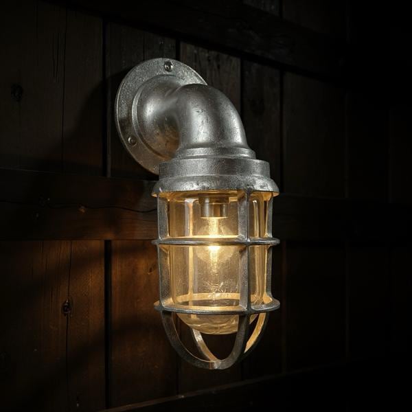 Beachamwell ~ Raw Cast Pewter Bulkhead Outdoor & Bathroom Sconce Wall Light ~ 10.5 Inch