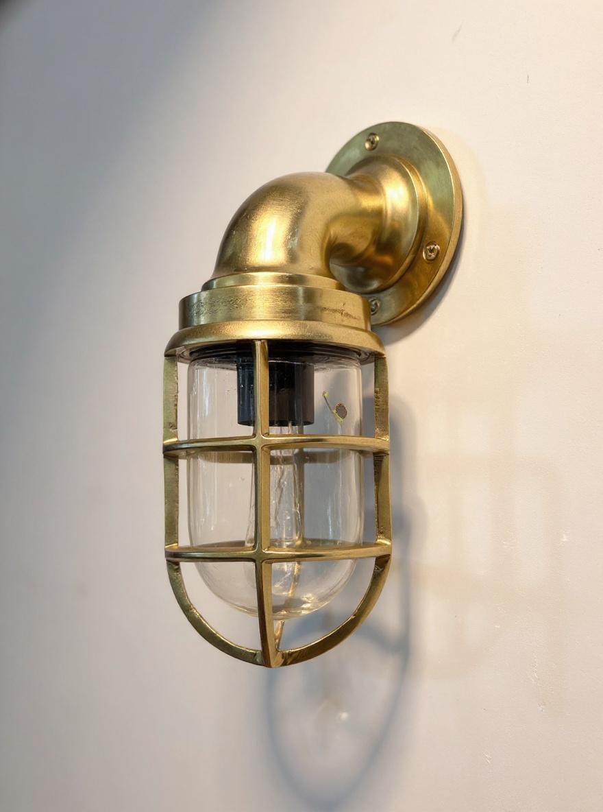 Beachamwell ~ Raw Solid Brass Sawn Neck Outdoor & Bathroom Wall Bulkhead Light ~ 10.5 Inch