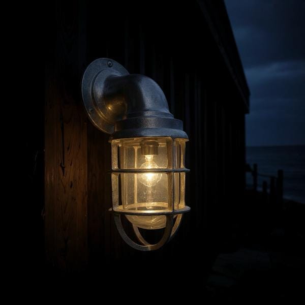 Beachamwell ~ Raw Solid Brass Sawn Neck Outdoor & Bathroom Wall Bulkhead Light ~ 10.5 Inch