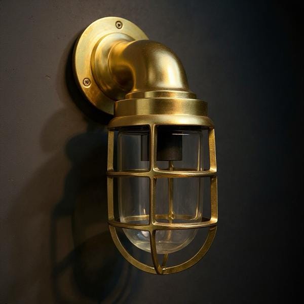 Beachamwell ~ Raw Solid Brass Sawn Neck Outdoor & Bathroom Wall Bulkhead Light ~ 10.5 Inch