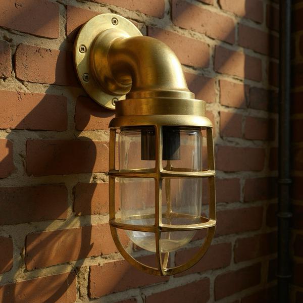 Beachamwell ~ Raw Solid Brass Sawn Neck Outdoor & Bathroom Wall Bulkhead Light ~ 10.5 Inch