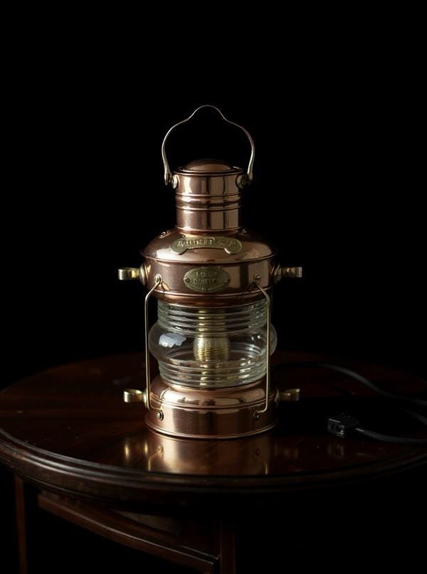 Solid Copper & Brass Anchor Table Lamp Maritime Ship Lantern Boat Light