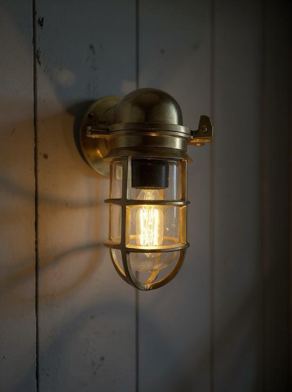 Happisburgh ~ Solid Brass Sconce Swan Neck Industrial Cargo Ship Marine Outdoor Bulkhead Hand Crafted Wall Light Nautical **Factory Second**