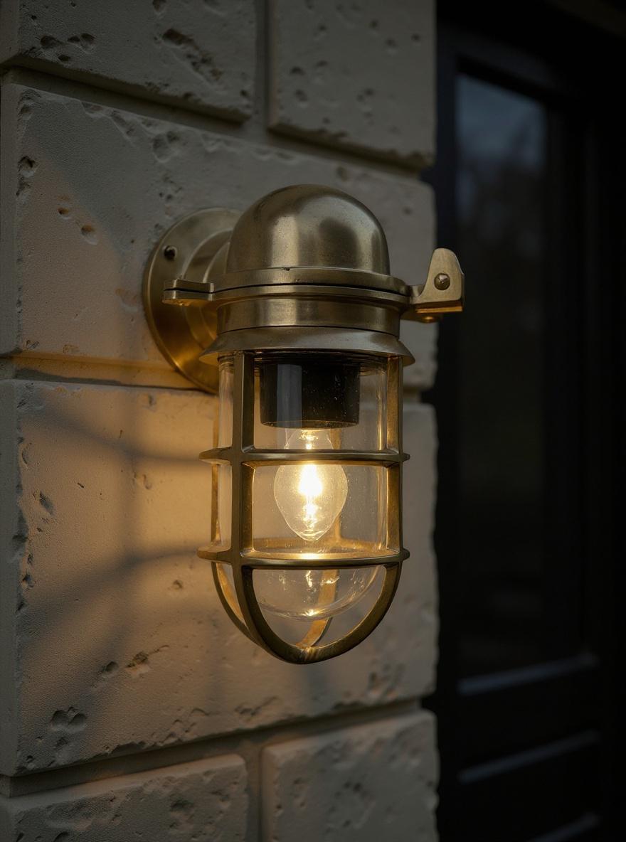 Happisburgh ~ Solid Brass Sconce Swan Neck Industrial Cargo Ship Marine Outdoor Bulkhead Hand Crafted Wall Light Nautical **Factory Second**