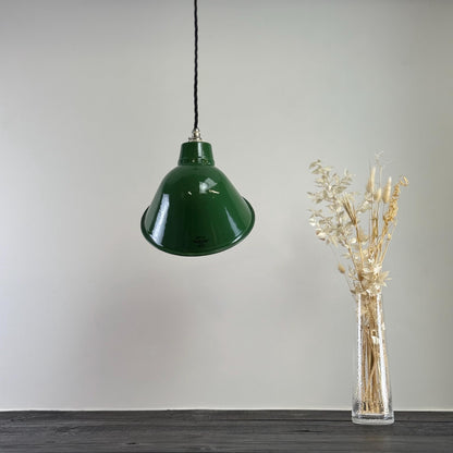 Maxlume 1920s Green Industrial Parabolic Angled Shade Pendant Set Light