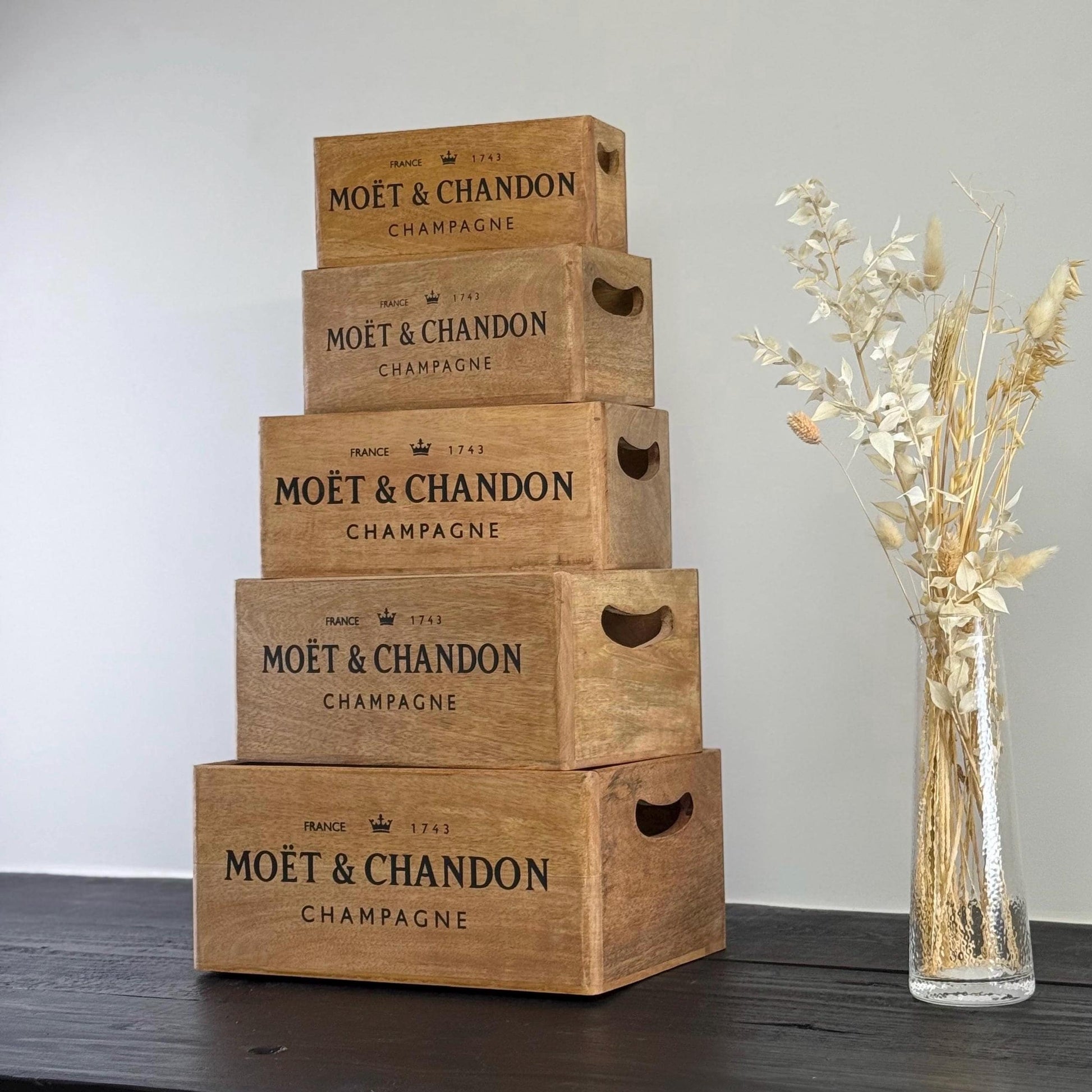 Storage Wooden Boxes Moët & Chandon Champagne Crates Natural Finish