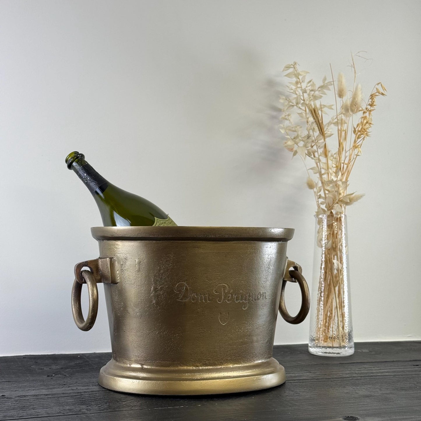 Dom Perignon Antique Brass Great Gatsby ~ Solid Cast Engraved Champagne Ice Bucket | Wine Cooler