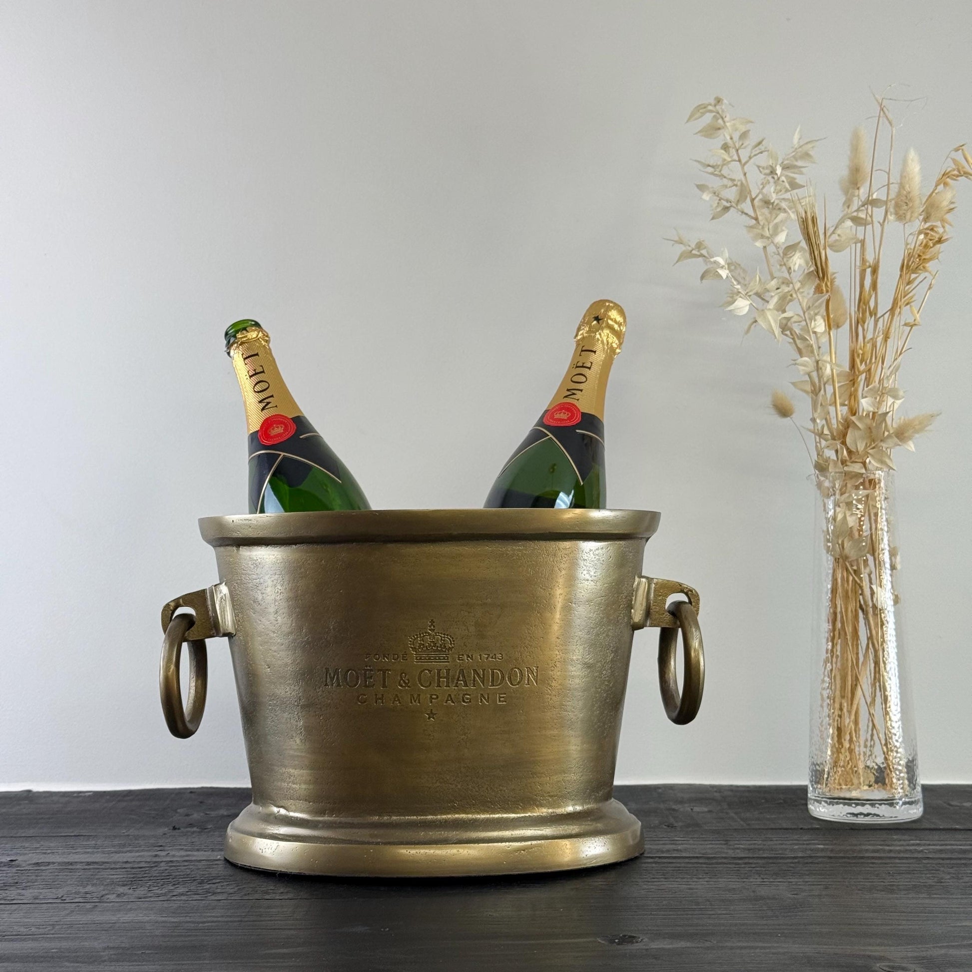 Moët & Chandon Antique Brass Great Gatsby ~ Solid Cast Engraved Champagne Ice Bucket | Wine Cooler