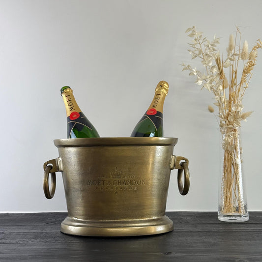 Moët & Chandon Antique Brass Great Gatsby ~ Solid Cast Engraved Champagne Ice Bucket | Wine Cooler