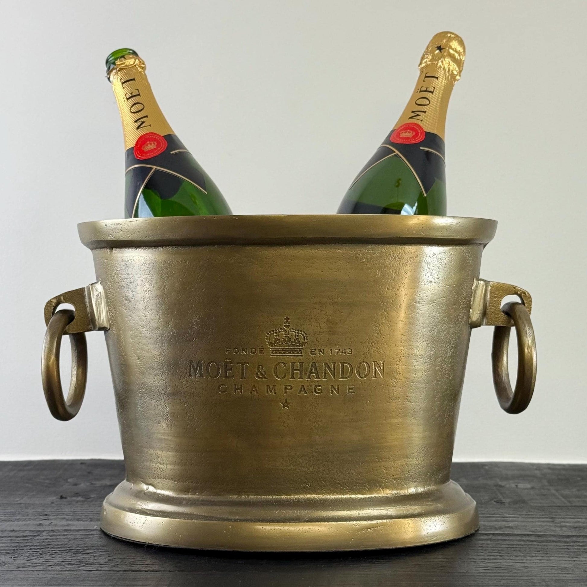 Moët & Chandon Antique Brass Great Gatsby ~ Solid Cast Engraved Champagne Ice Bucket | Wine Cooler