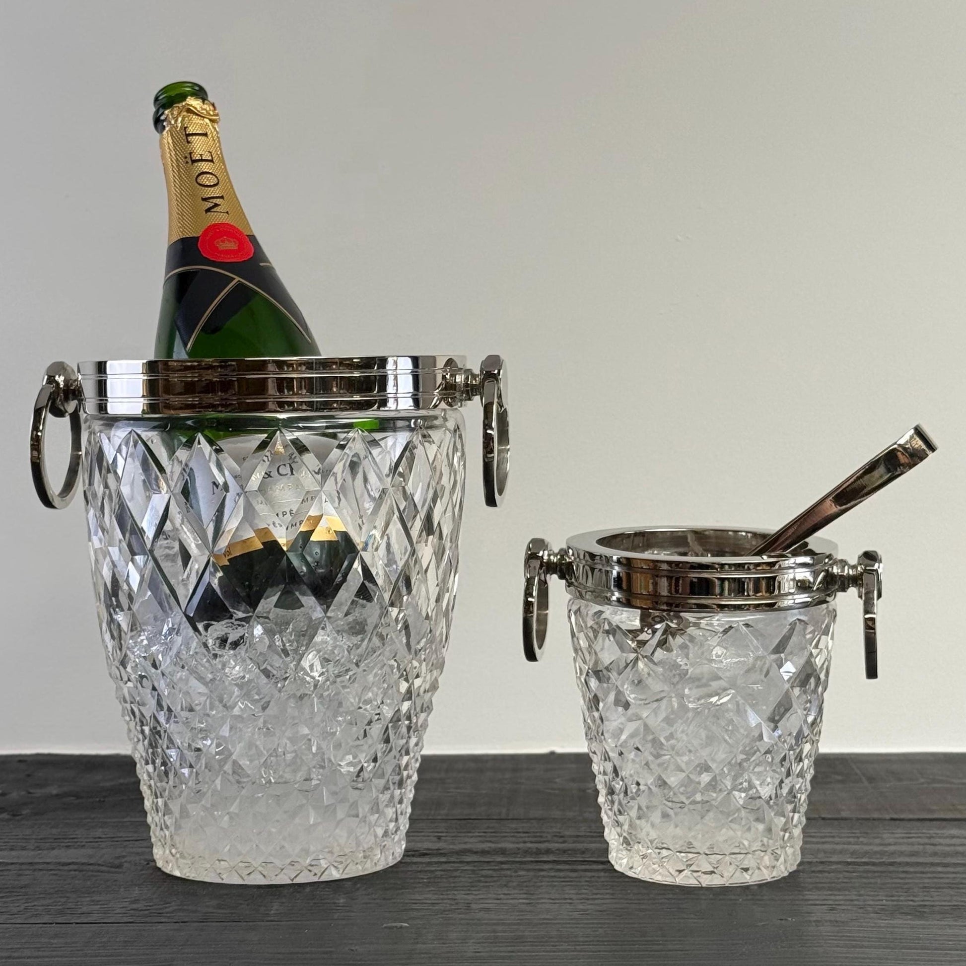 Luxury 3 Piece Solid Glass Hand Cut Engraved Wine & Champagne Ice Cooler