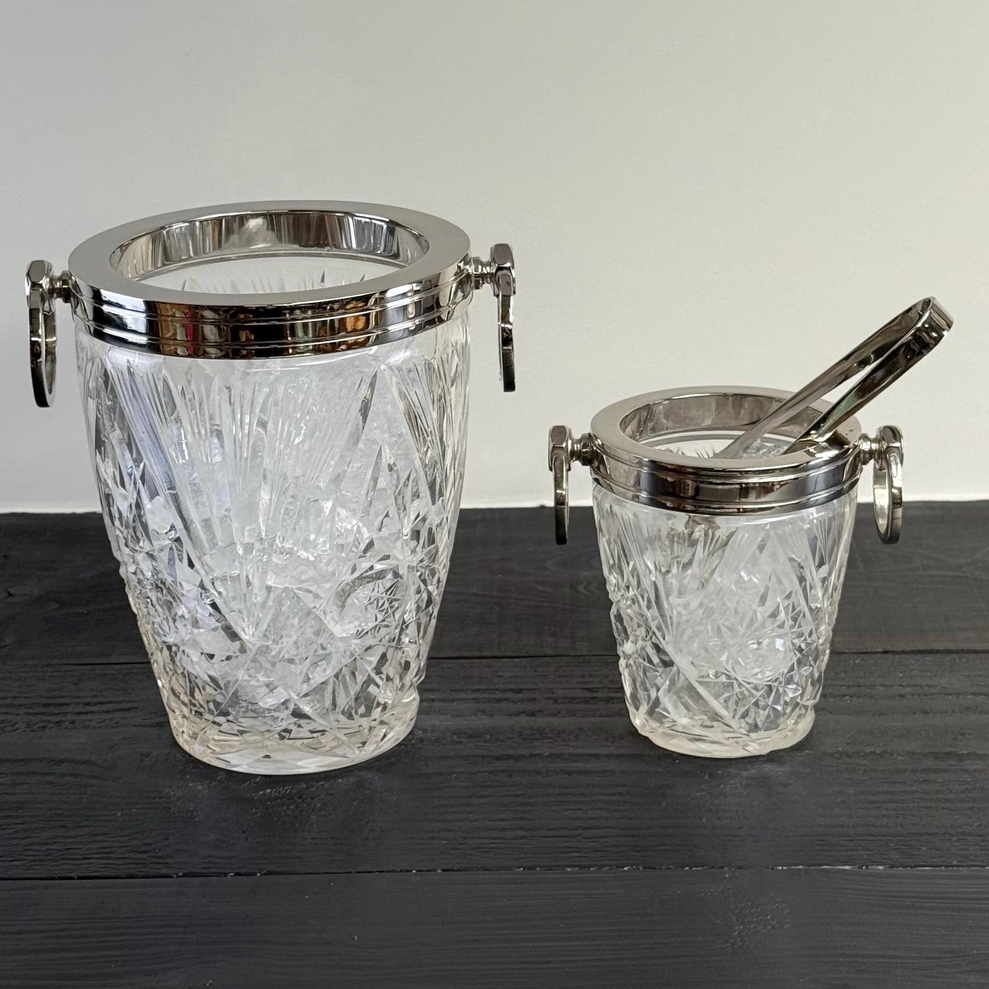 Luxury 3 Piece Solid Glass Hand Cut Engraved Wine & Ice Cooler Champagne French Bucket