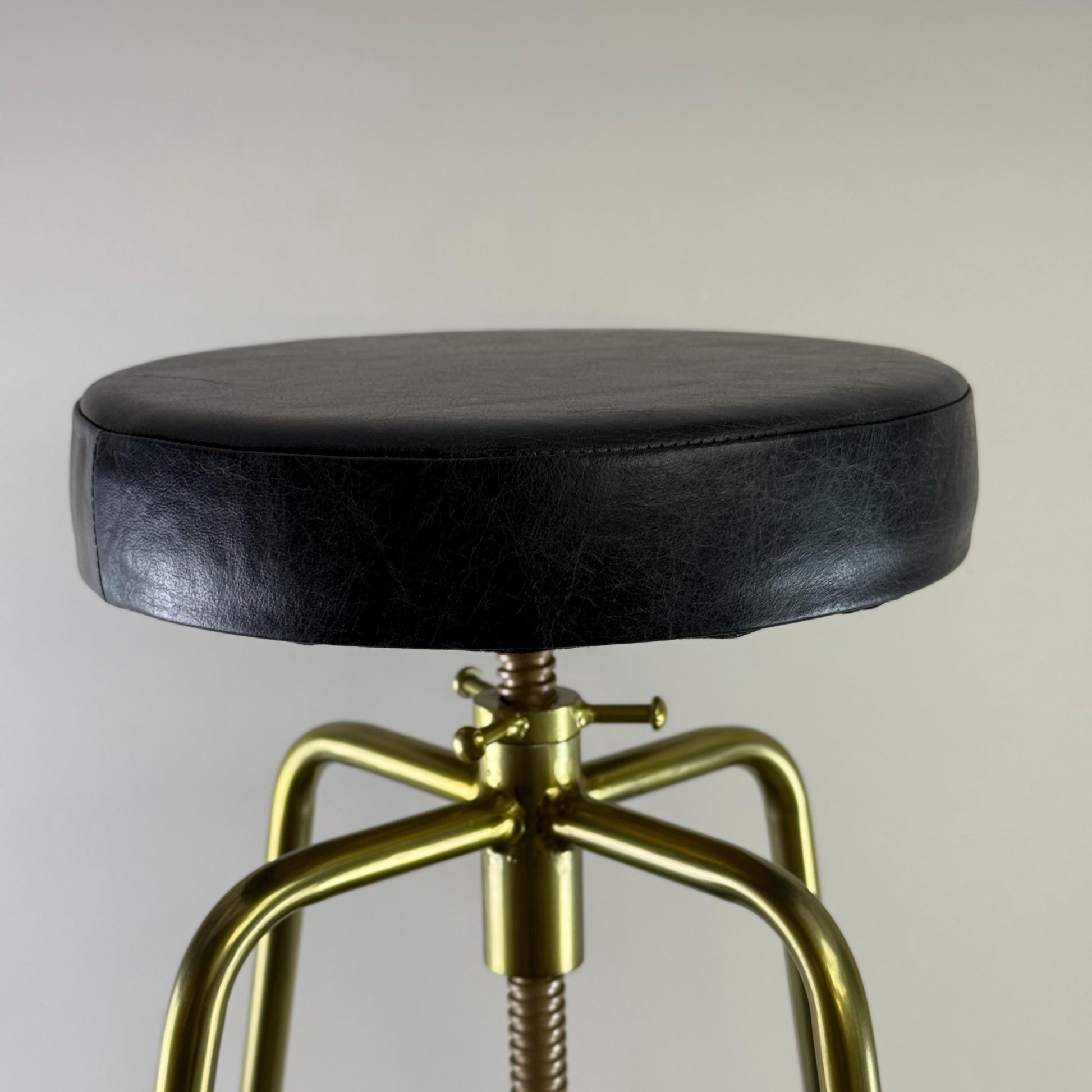 Patinated Brass Industrial Leather Bar Stool | Vintage Style | Solid Cast Metal | Floor Standing