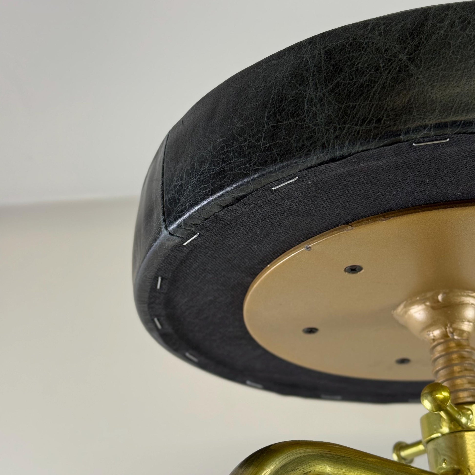 Patinated Brass Industrial Leather Bar Stool | Vintage Style | Solid Cast Metal | Floor Standing