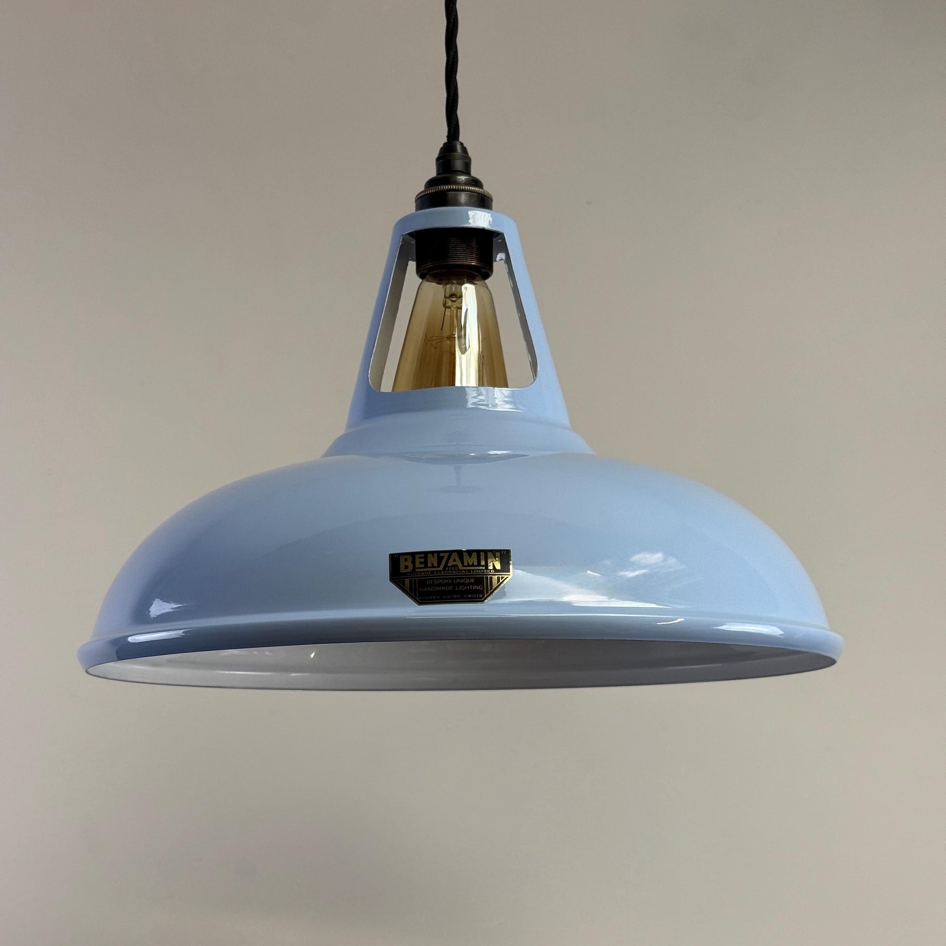 Cawston XL - Sky Blue Slotted Lampshade Pendant Set Light *Worn* - 14 Inch