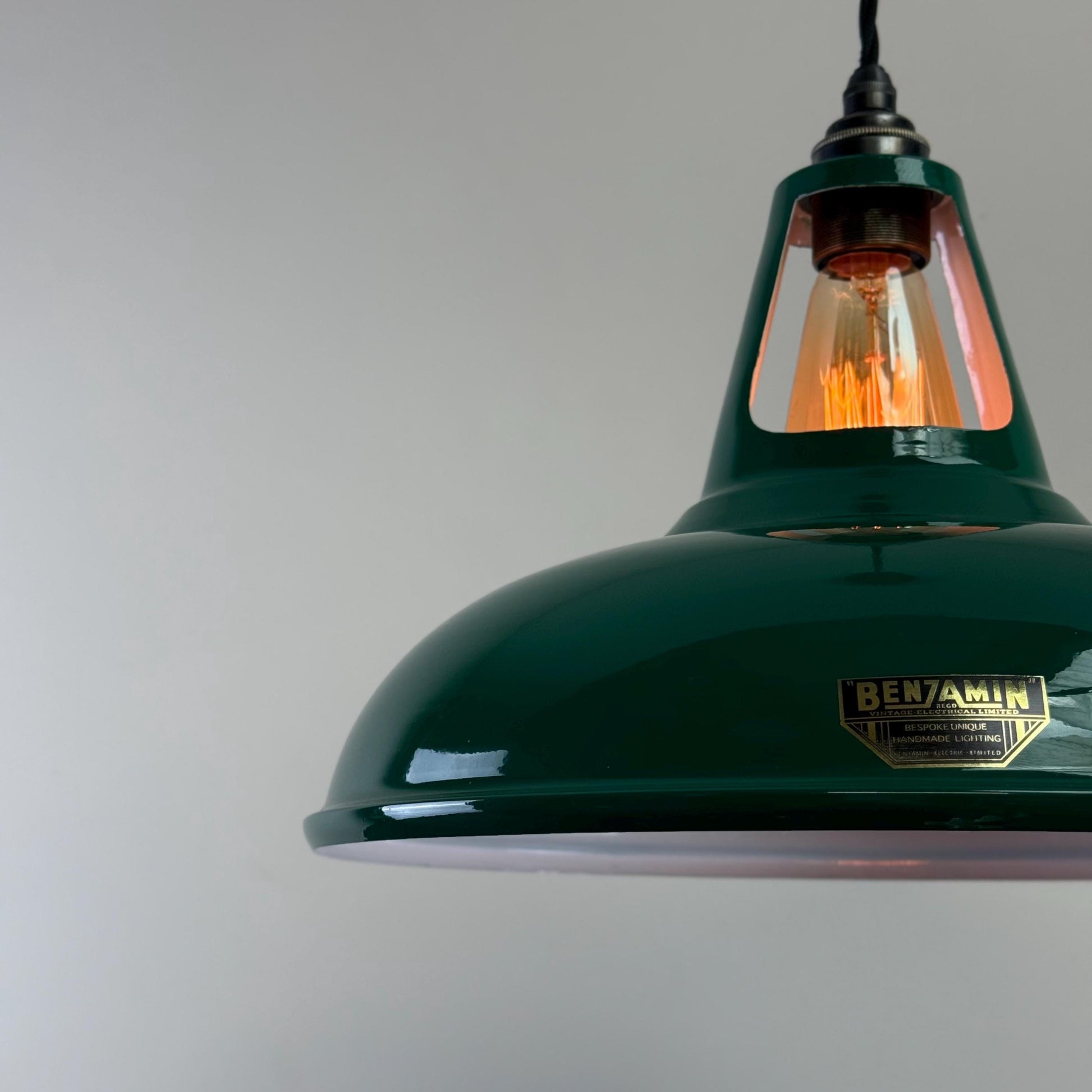 Cawston XL - Original Green Slotted Lampshade Pendant Set Light *Worn* - 14 Inch