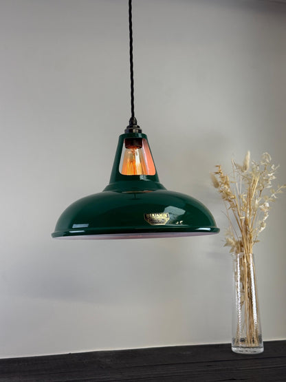 Cawston XL - Original Green Slotted Lampshade Pendant Set Light *Worn* - 14 Inch