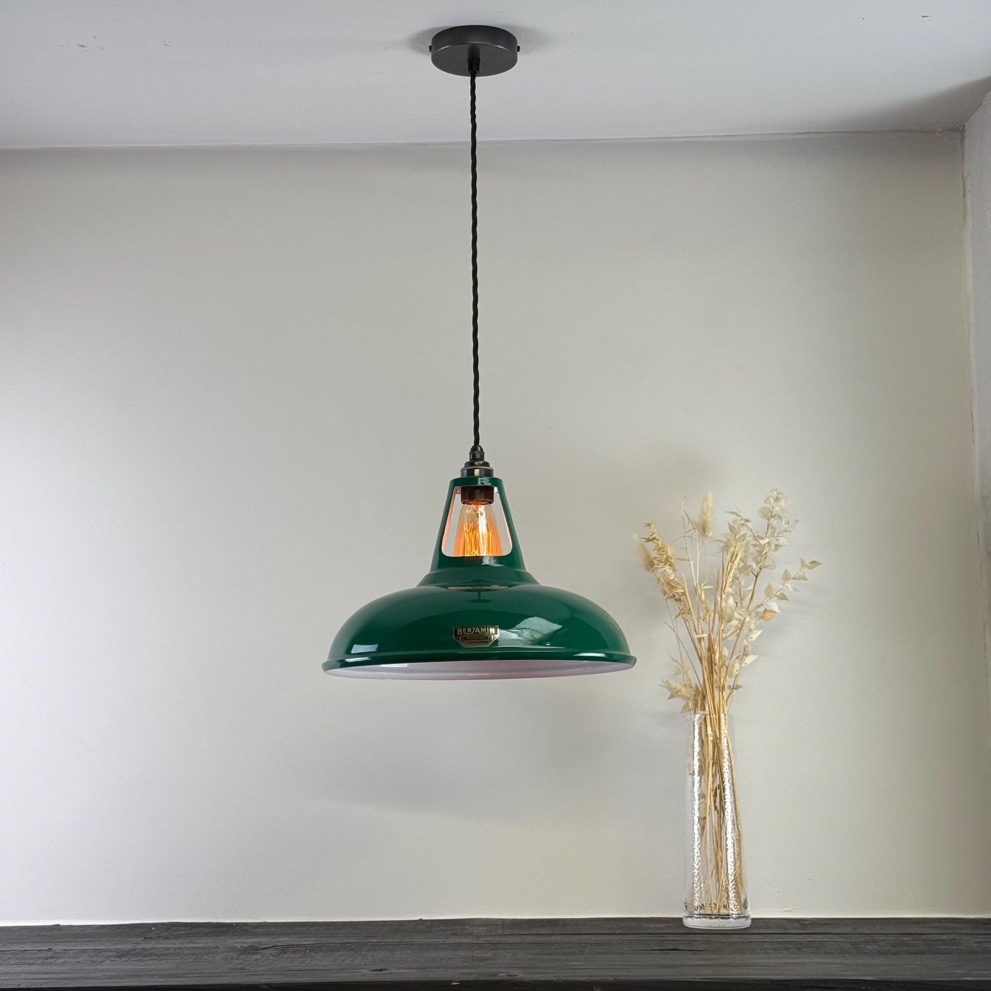 Cawston XL - Original Green Slotted Lampshade Pendant Set Light *Worn* - 14 Inch