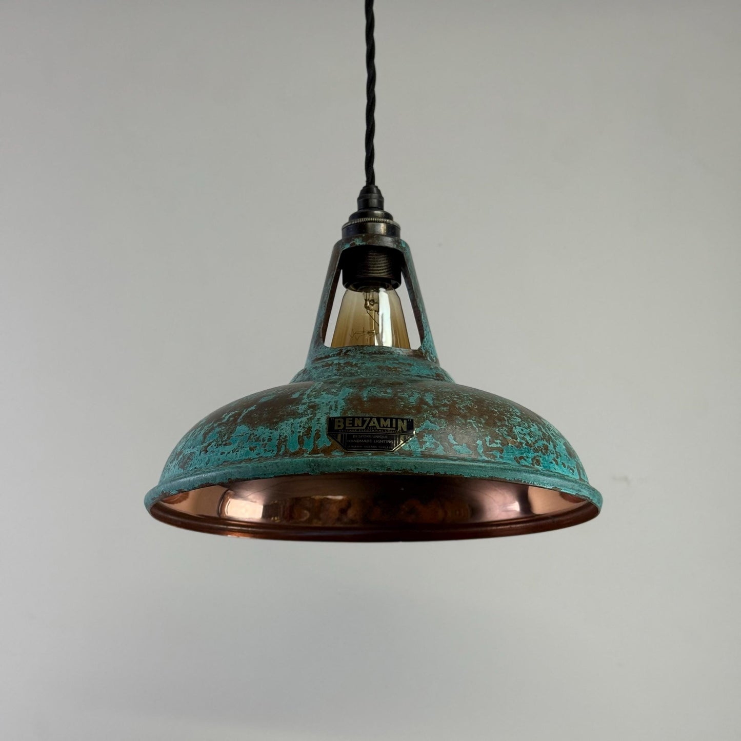 Cawston - Solid Copper Verdigris Patina Slotted Lampshade Pendant Set Light - 11 Inch
