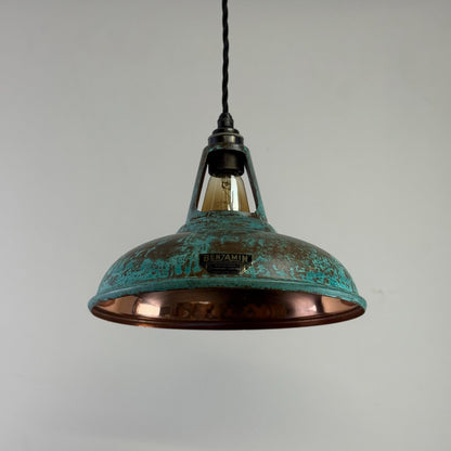 Cawston - Solid Copper Verdigris Patina Slotted Lampshade Pendant Set Light - 11 Inch