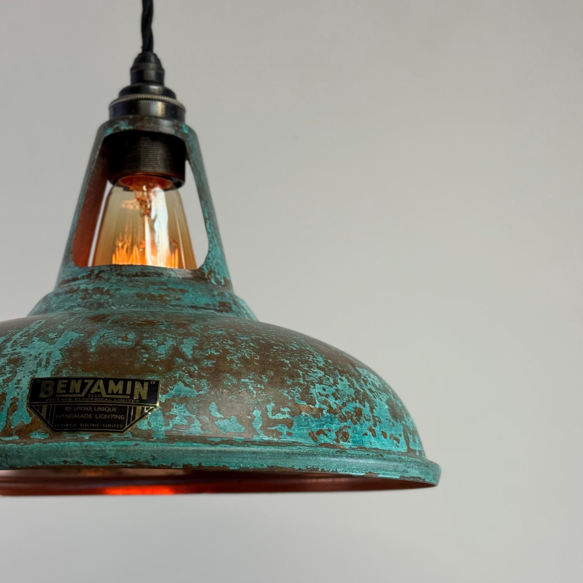 Cawston - Solid Copper Verdigris Patina Slotted Lampshade Pendant Set Light - 11 Inch