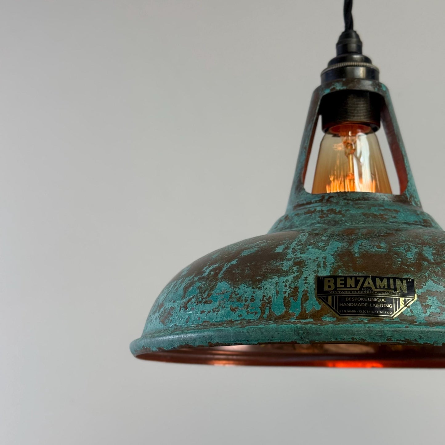 Cawston - Solid Copper Verdigris Patina Slotted Lampshade Pendant Set Light - 11 Inch