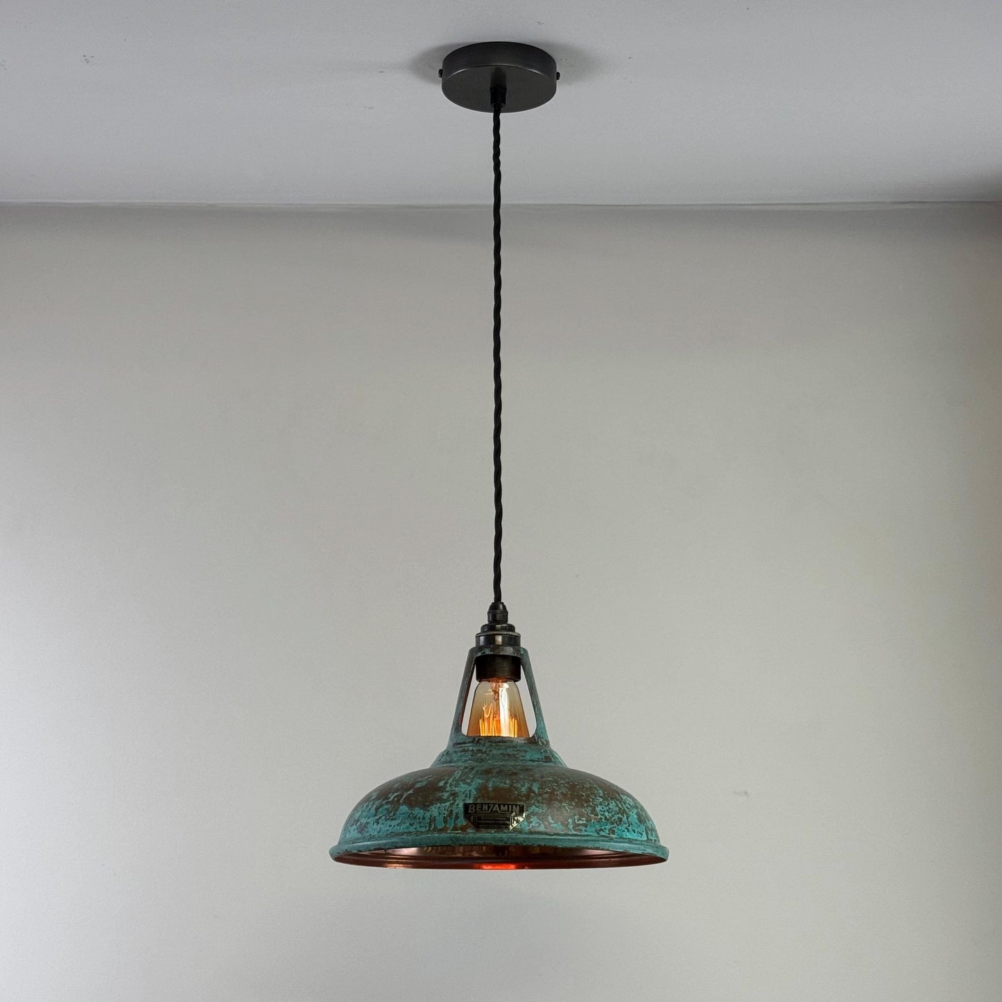 Cawston - Solid Copper Verdigris Patina Slotted Lampshade Pendant Set Light - 11 Inch