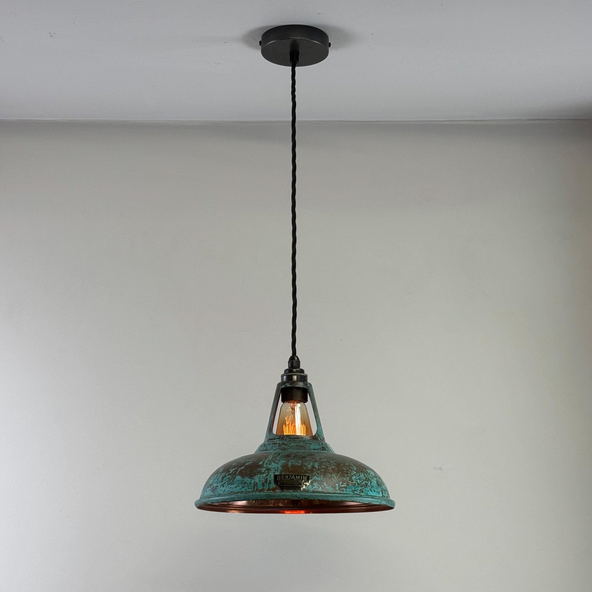 Cawston - Solid Copper Verdigris Patina Slotted Lampshade Pendant Set Light - 11 Inch