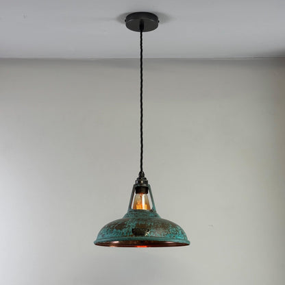 Cawston - Solid Copper Verdigris Patina Slotted Lampshade Pendant Set Light - 11 Inch