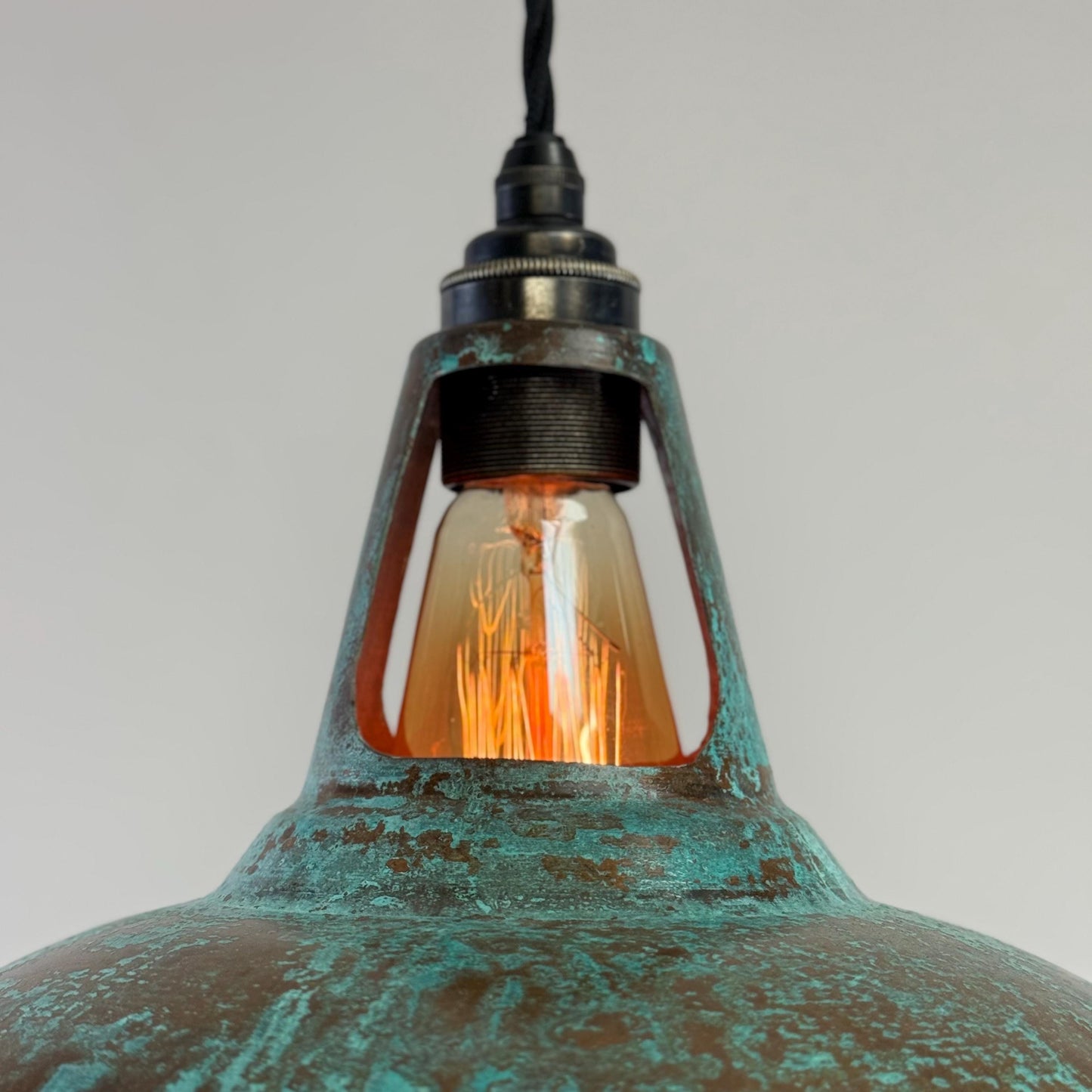 Cawston - Solid Copper Verdigris Patina Slotted Lampshade Pendant Set Light - 11 Inch