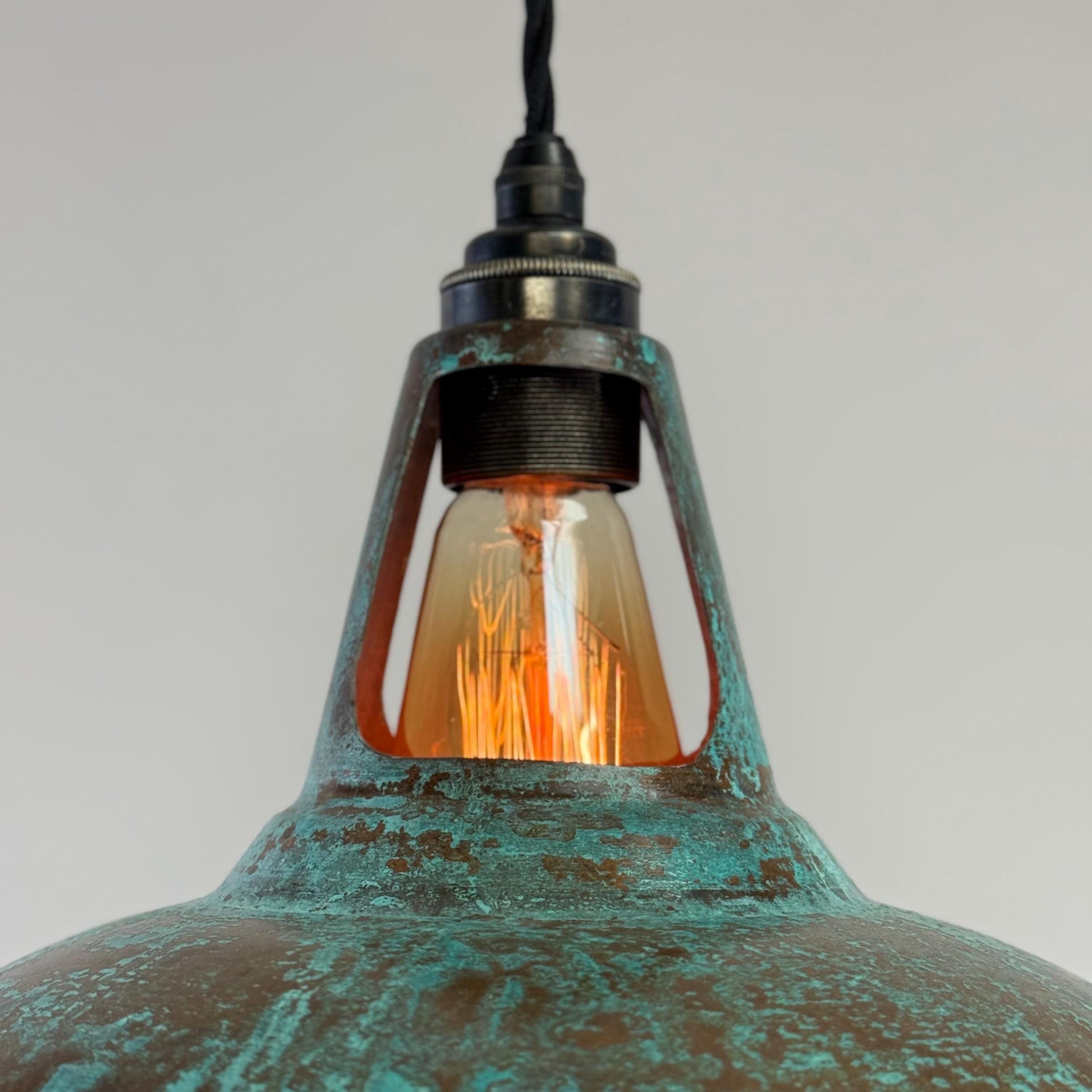 Cawston - Solid Copper Verdigris Patina Slotted Lampshade Pendant Set Light - 11 Inch