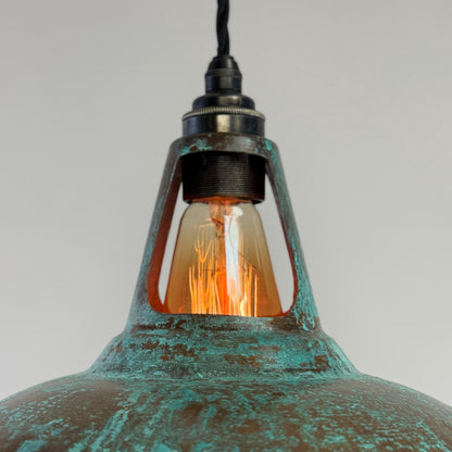 Cawston - Solid Copper Verdigris Patina Slotted Lampshade Pendant Set Light - 11 Inch