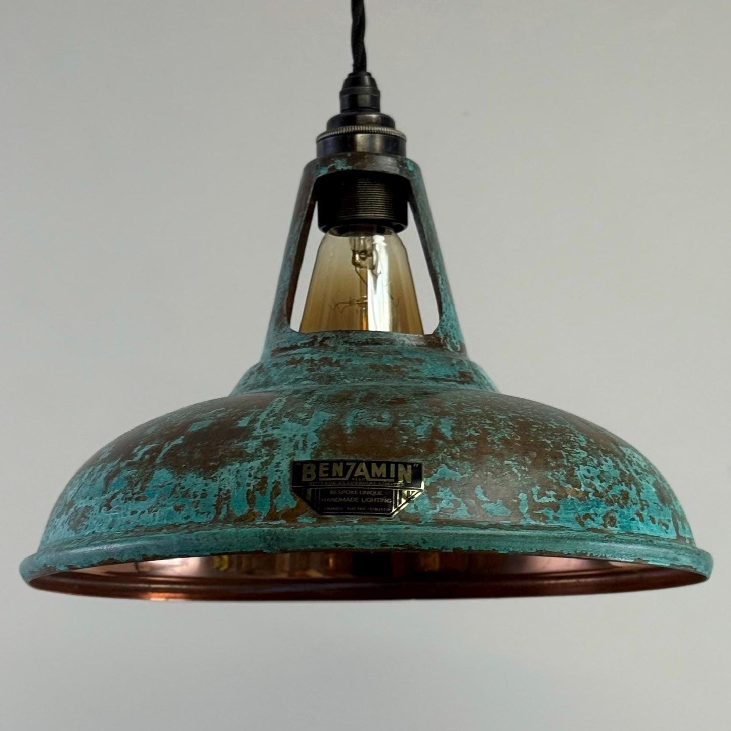 Cawston - Solid Copper Verdigris Patina Slotted Lampshade Pendant Set Light - 11 Inch