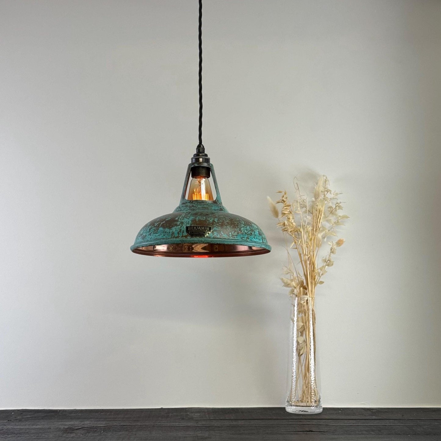 Cawston - Solid Copper Verdigris Patina Slotted Lampshade Pendant Set Light - 11 Inch