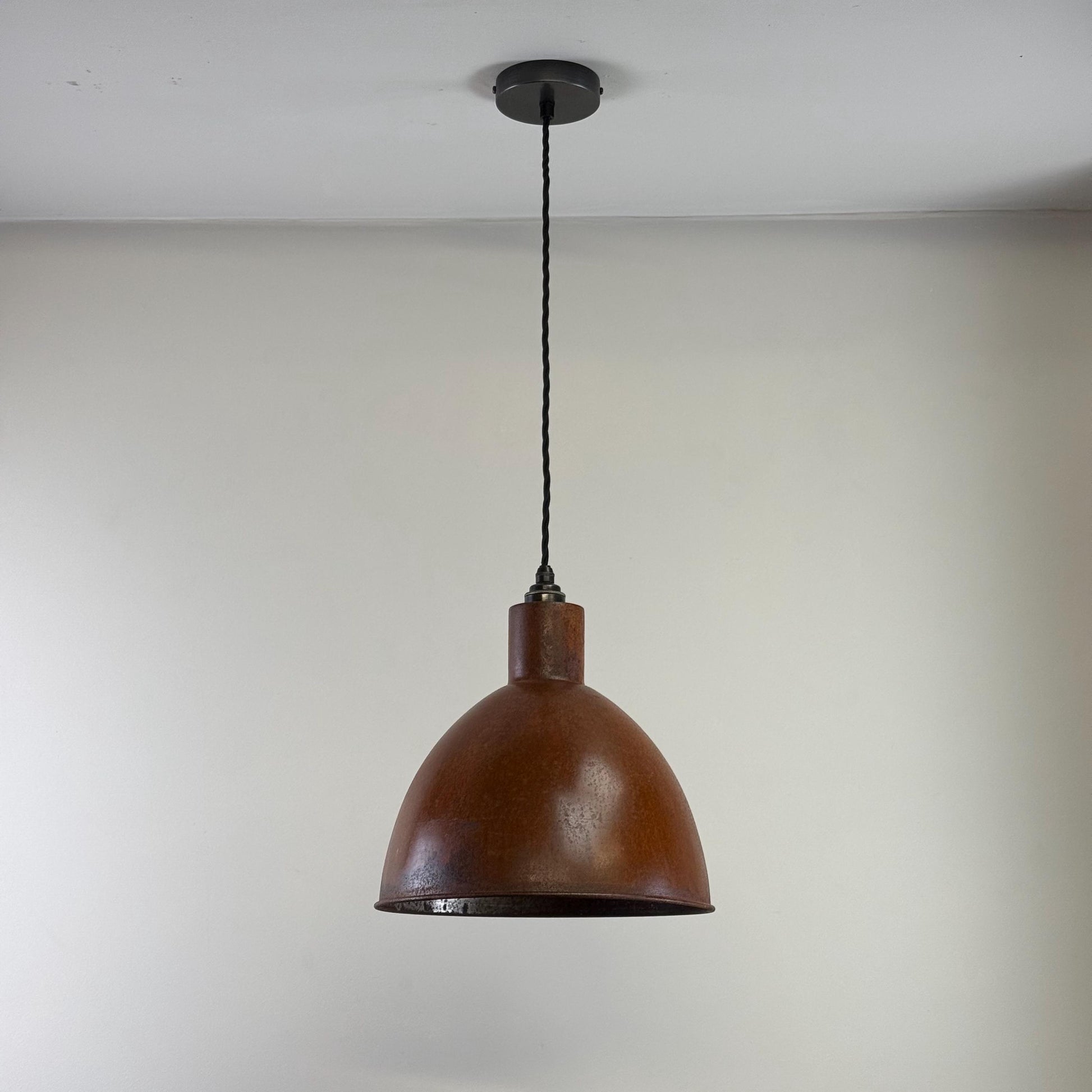 Warham ~ Rusted Solid Steel Industrial Shade Pendant Set Light | Ceiling Dining Room | Kitchen Table | Vintage 1 x Edison Filament Bulb