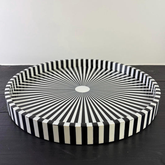 Modern Black and White Optical Illusion Round Tray