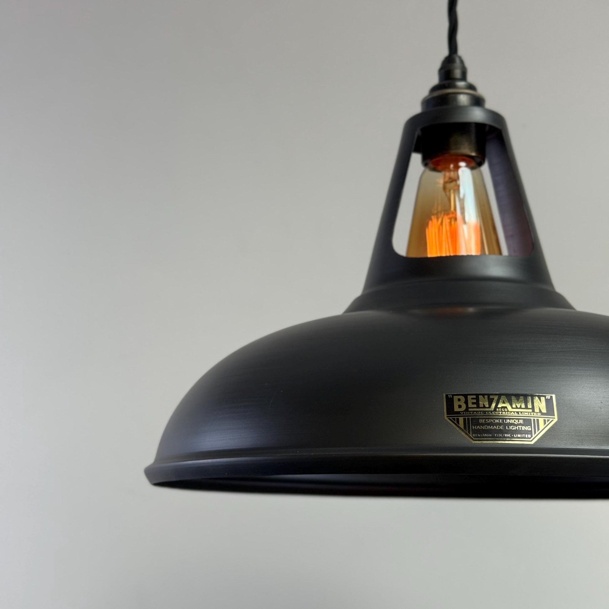 Cawston XL - Pewter Grey Lampshade Slotted Pendant Set Light - 14 Inch