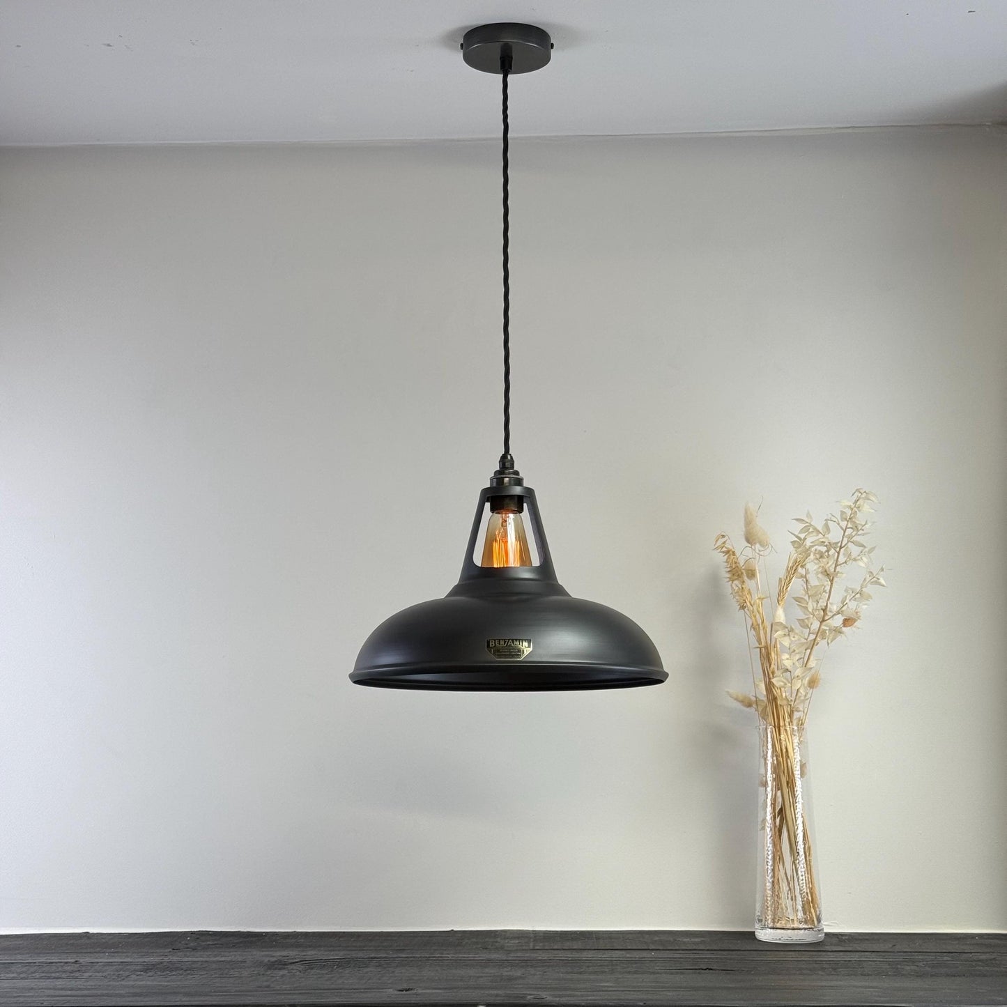 Cawston XL - Pewter Grey Lampshade Slotted Pendant Set Light - 14 Inch