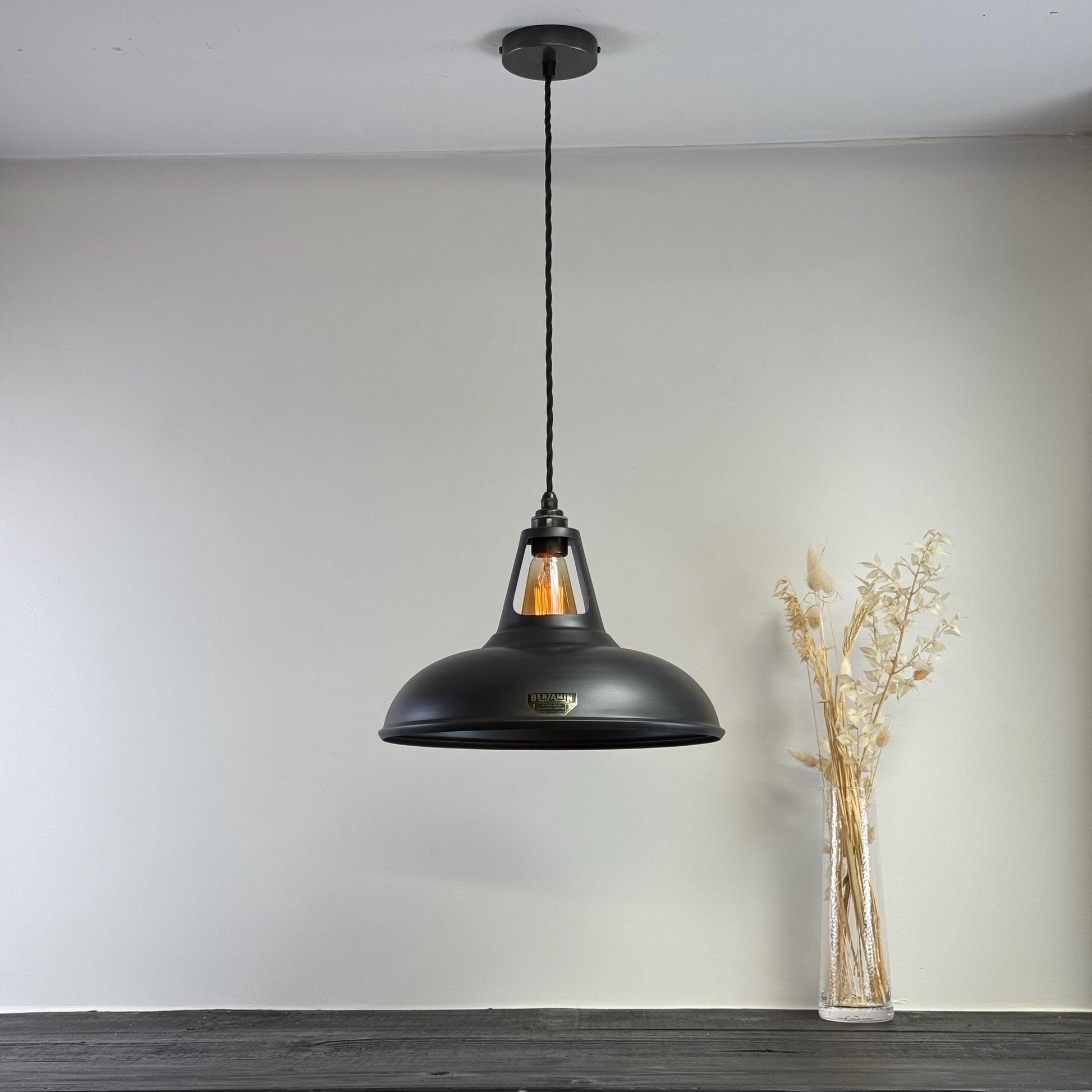 Cawston XL - Pewter Grey Lampshade Slotted Pendant Set Light - 14 Inch