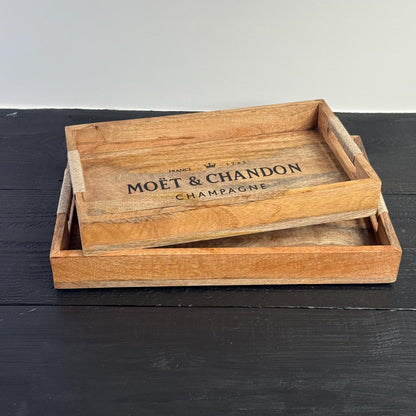 Moët & Chandon Wooden Serving Trays Champagne Butlers Rectangular Natural Finish