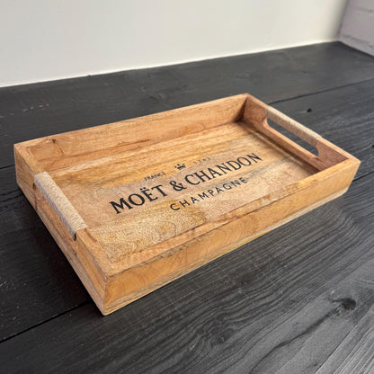 Moët & Chandon Wooden Serving Trays Champagne Butlers Rectangular Natural Finish