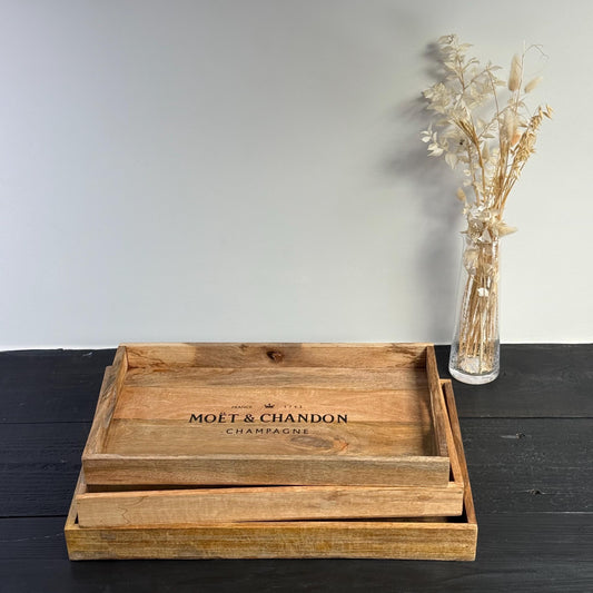 Moët & Chandon Wooden Serving Trays Champagne Butlers Crates Storage Boxes Natural Finish