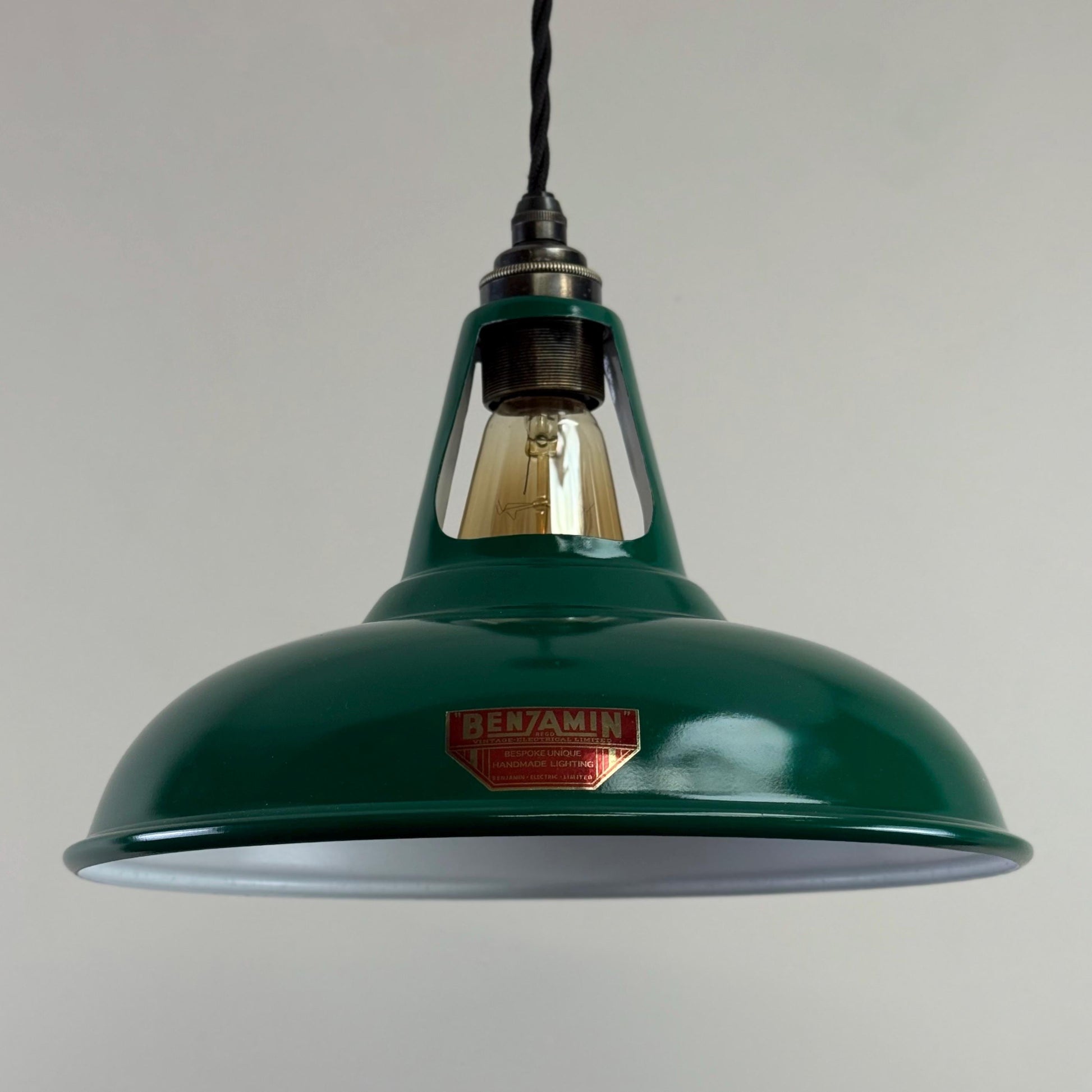 Cawston - Original Green Slotted Lampshade Limited Edition Red Label Design Pendant Set Light *Worn* - 11 Inch