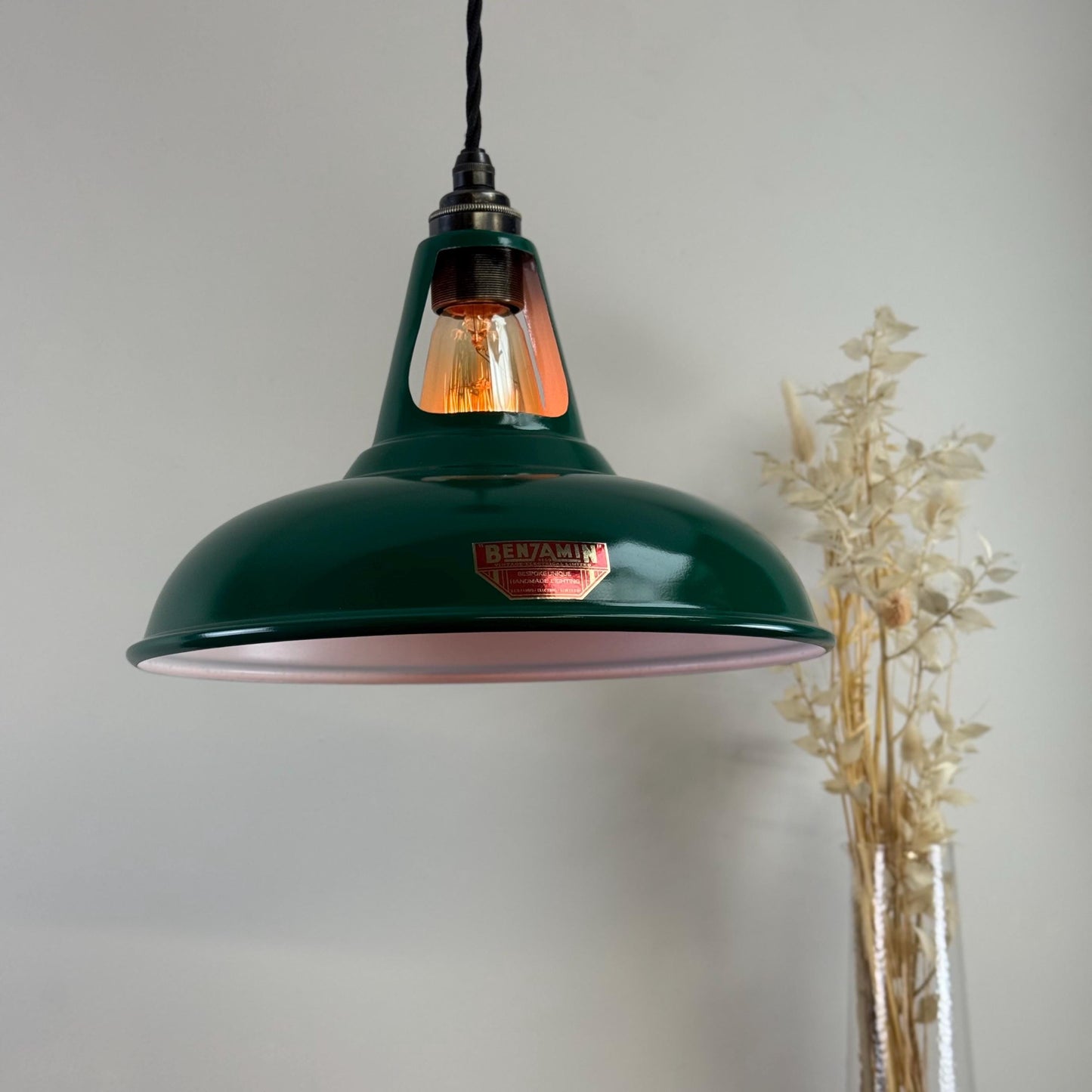 Cawston - Original Green Slotted Lampshade Limited Edition Red Label Design Pendant Set Light *Worn* - 11 Inch