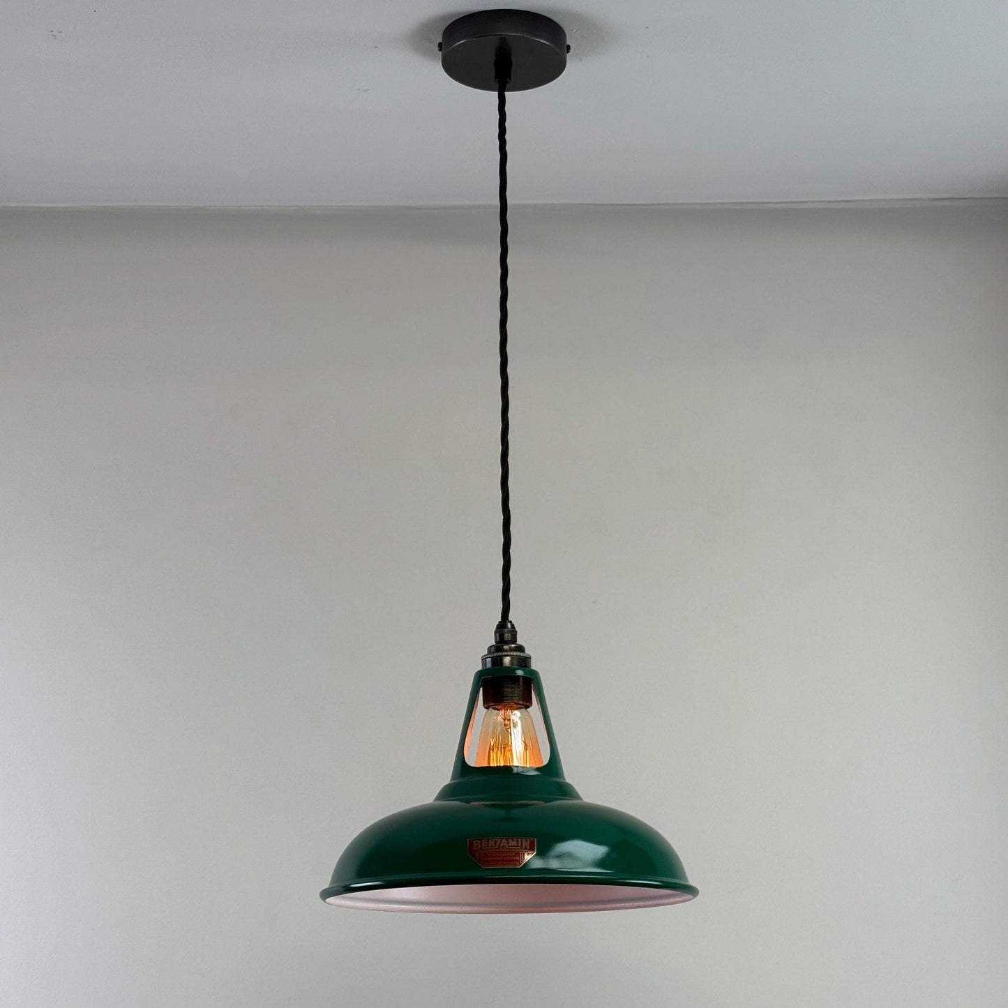 Cawston - Original Green Slotted Lampshade Limited Edition Red Label Design Pendant Set Light *Worn* - 11 Inch